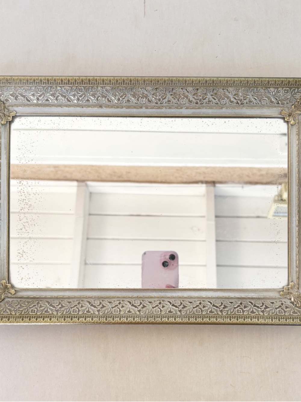 Hollywood Regency Mirrored Vanity Tray Filigree Floral Trim Vintage Perfume